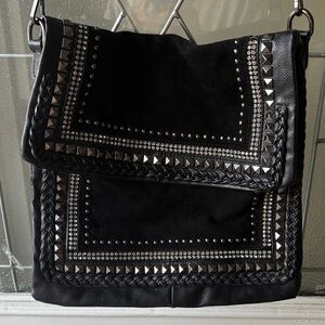 Lionel leather and Suade Studded Black Shoulder Bag